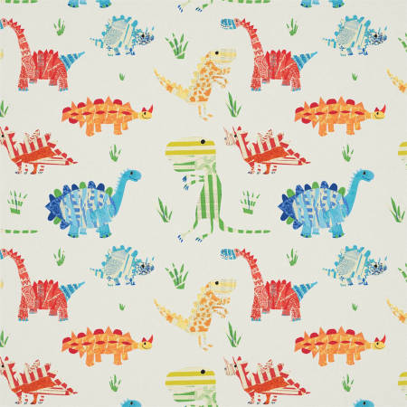 Fabric and wallpaper for kids featuring a dinosaur pattern