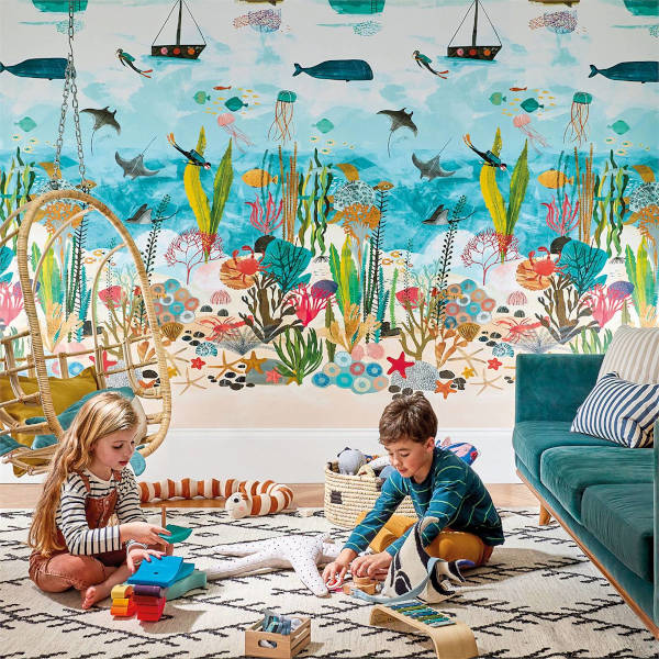 'Above and Below' wallcovering shows a stunning seascape mural to entertain children